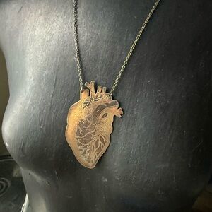Copper etched Anatomical Heart Necklace pendant handmade gothic necklace style